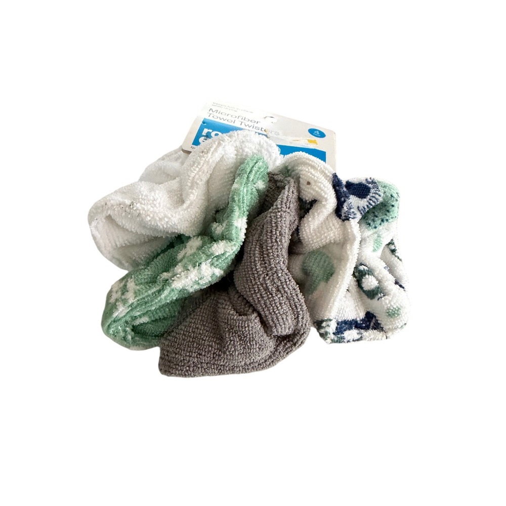 Room Essentials Microfiber Towel Twister Hair Scrunchies 4 Pack Green Grey White